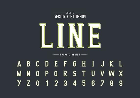Line font with white shadow and alphabet vector, Writing style typeface letter and number design