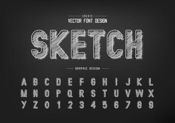 Chalk font and alphabet vector, Hand draw style typeface letter and number design