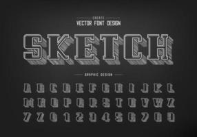 Pencil sketch shadow bold font and alphabet vector, Chalk script and number design vector