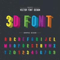 Color de fuente 3d y vector alfabético, diseño de tipo de letra de escritura, texto gráfico de guión en el fondo