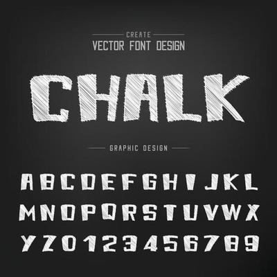 Sketch Cartoon font and alphabet vector, Chalk Bold typeface and number design, Graphic text on background