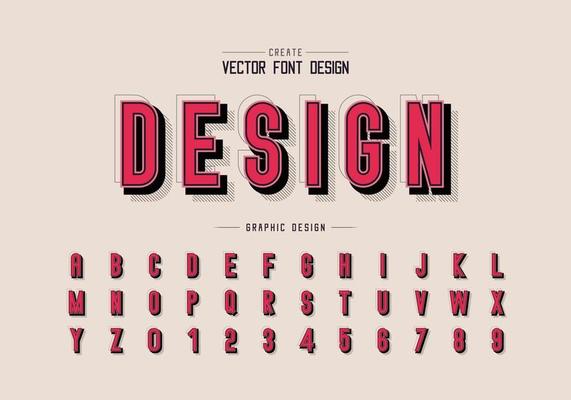 Shadow and line Font vector, Alphabet letter typeface and number design, Graphic text on background