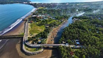 Ciamis, West Java-Indonesia, 12 May 2022 - Beautiful panoramic aerial view of Pangandaran beach. photo