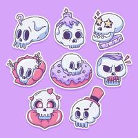 linda pegatina kawaii calavera vector