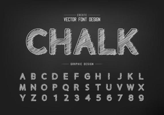 Chalk font and round alphabet vector, Hand draw design typeface and number, Graphic text on background