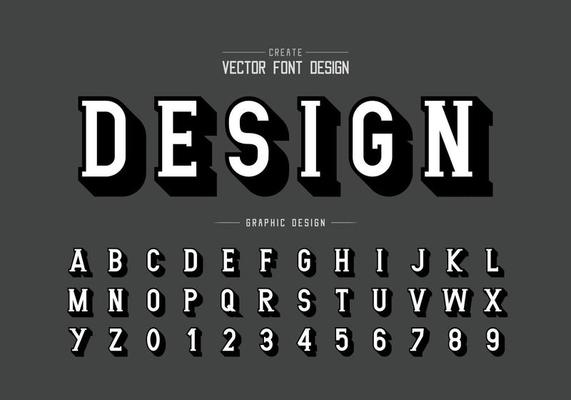 Shadow font and alphabet vector, Writing style typeface letter and number design, graphic text on background