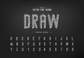 Chalk font and alphabet vector, Hand draw letter style typeface and number design vector