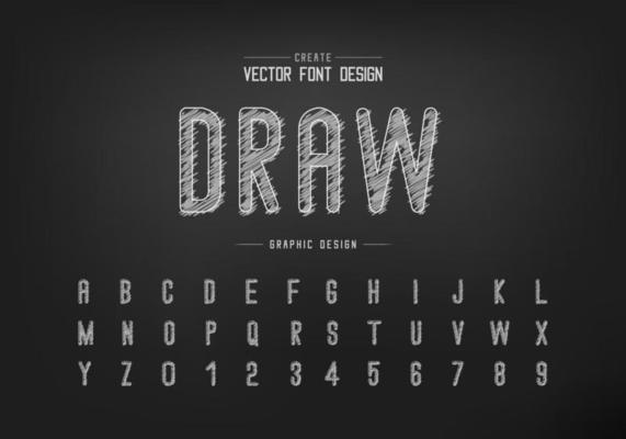 Chalk font and alphabet vector, Hand draw letter style typeface and number design