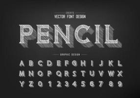 fuente de sombra de tiza y vector alfabético, diseño de letra y número de tipo de letra de idea de boceto a lápiz