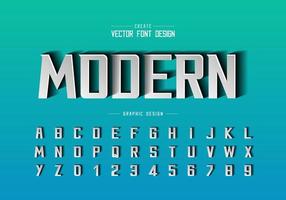 fuente de corte de papel y vector alfabético, tipo de letra moderno en negrita y diseño de números de letras