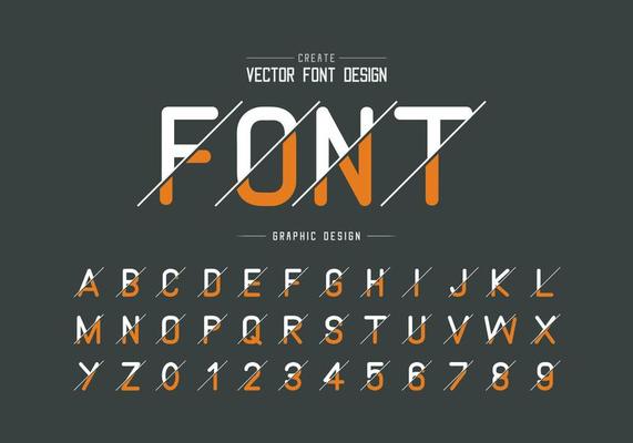Sliced font and alphabet vector, Typeface letter and number design, Graphic text on background