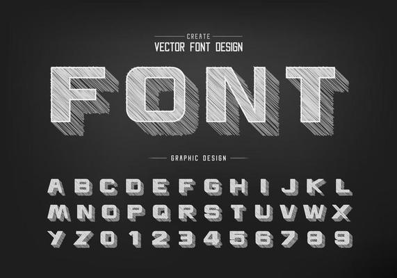chalk shadow bold font and alphabet vector, Pencil sketch design typeface letter and number