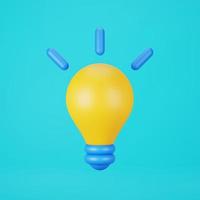 Yellow light bulb. business idea tip concept. Art minimal abstract. 3d illustration isolated on pink background. photo