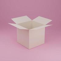 Realistic cardboard box mockup. 3d illustration isolated on pink background.