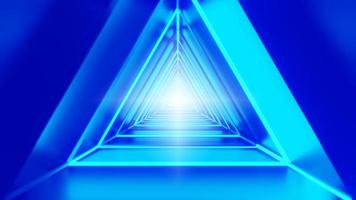 Abstract background 3D rendering. Neon lights into digital technology tunnel. photo