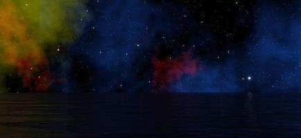 Colorful clouds and stars shine in the sky. There are seas ahead. illustration 3D rendering. photo