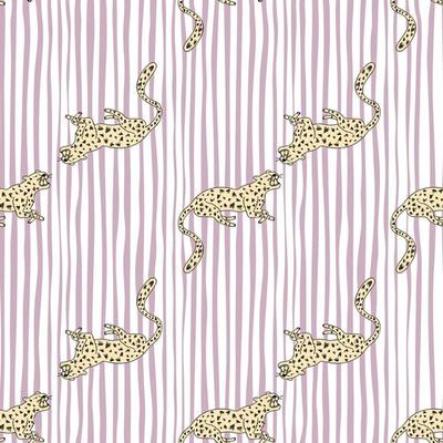 Decorative seamless pattern with doodle cute leopard. Hand drawn cheetah endless wallpaper.