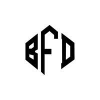 BFD letter logo design with polygon shape. BFD polygon and cube shape logo design. BFD hexagon vector logo template white and black colors. BFD monogram, business and real estate logo.