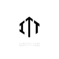 ITT letter logo design with polygon shape. ITT polygon and cube shape logo design. ITT hexagon vector logo template white and black colors. ITT monogram, business and real estate logo.