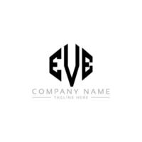 EVE letter logo design with polygon shape. EVE polygon and cube shape logo design. EVE hexagon vector logo template white and black colors. EVE monogram, business and real estate logo.