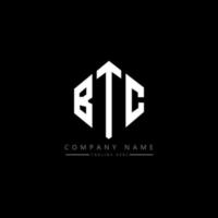 BTC letter logo design with polygon shape. BTC polygon and cube shape logo design. BTC hexagon vector logo template white and black colors. BTC monogram, business and real estate logo.