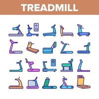 Treadmill Sportive Equipment Icons Set Vector