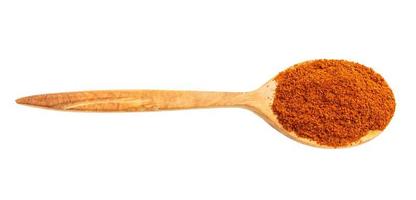 view of wood spoon with chili powder from cayenne photo