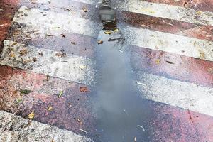 muddy rain puddle on fire road surface marking photo