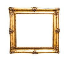 old decorated wide golden picture frame isolated