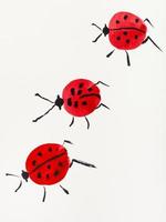 three ladybugs drawn by red and black watercolors photo