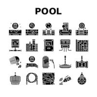 Pool Cleaning Service Collection Icons Set Vector