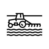 tractor cultivando campo línea icono vector ilustración