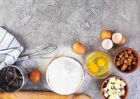 Flour and ingredients for making dough. Ingredients for baking pizza, bread, bakery photo