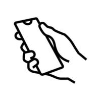 mano que sostiene la ilustración de vector de icono de línea de teléfono inteligente
