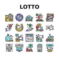 Lotto Gamble Game Collection Icons Set Vector