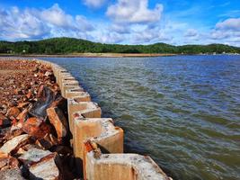 Nature landscape view of beautiful tropical beach and sea in sunny day. Beach sea space area photo