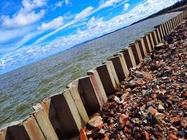 Nature landscape view of beautiful tropical beach and sea in sunny day. Beach sea space area photo