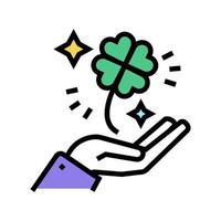 clover for luck holding hand lotto color icon vector illustration