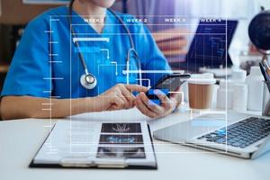 Project manager working and update tasks with Gantt chart scheduling diagram.success smart medical doctor working with success smart medical photo