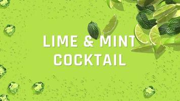 Lime and Mint Falling From Right Side on Green Cool Background, Luma Matte Selection of Lime and Mint, 3D Rendering video