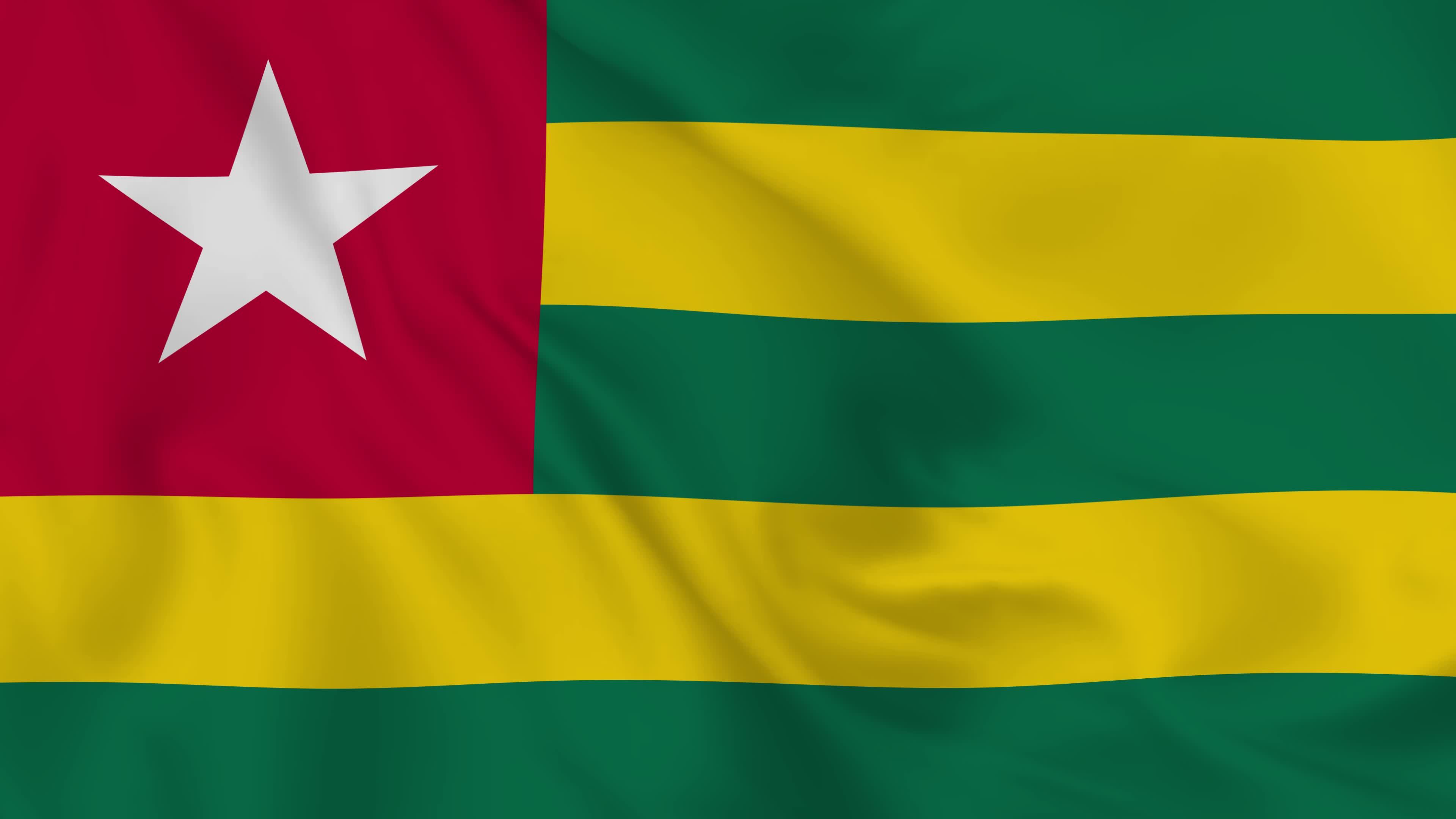 Togo Flag Waving In The Deep Blue Sky Background. Isolated National Flag.  Macro View Shot. Stock Photo, Picture and Royalty Free Image. Image  122691238.