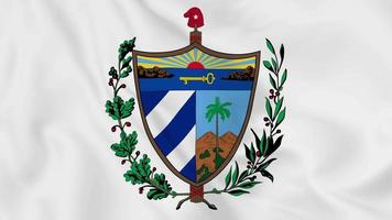 national emblem coat of arms or symbol of Cuba in waving flag. smooth 4k video seemless loop