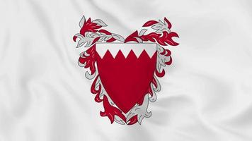 national emblem coat of arms or symbol Kingdom of Bahrain in waving flag. smooth 4k video seemless loop