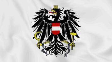 escudo de armas del emblema nacional o símbolo de austria en bandera ondeante. Bucle suave de video 4k sin problemas