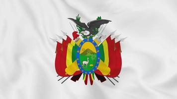 national emblem coat of arms or symbol of Plurinational State of Bolivia in waving flag. smooth 4k video seemless loop