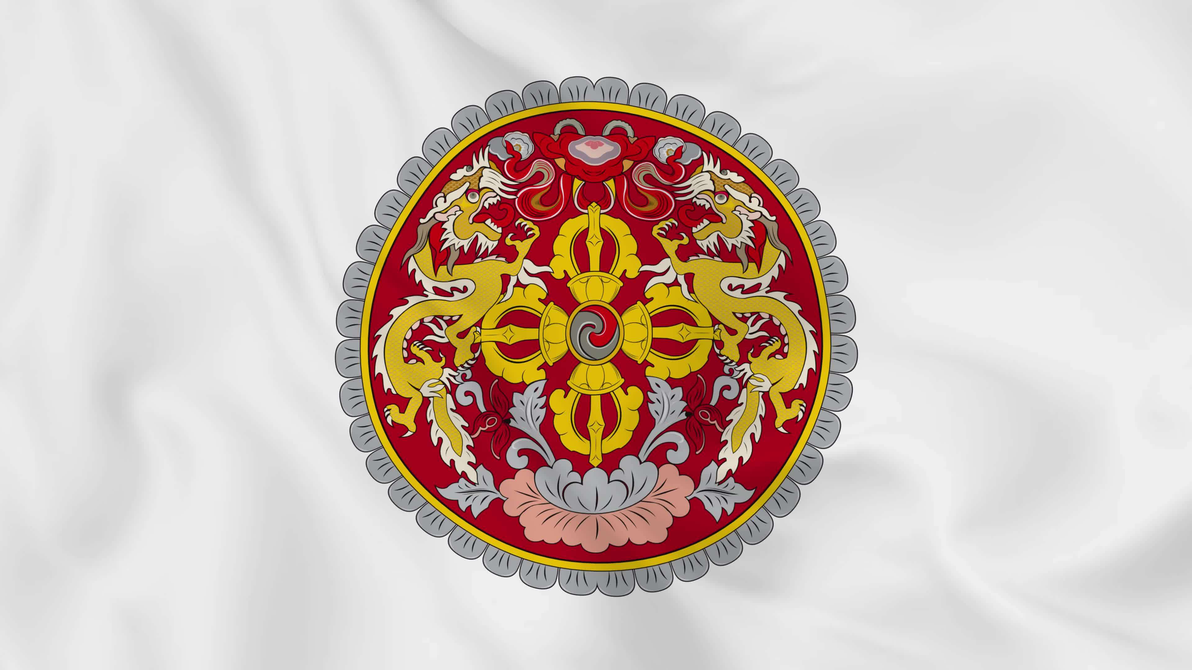 national emblem coat of arms or symbol Kingdom of Bhutan in waving flag.  smooth 4k video seemless loop 10248735 Stock Video at Vecteezy