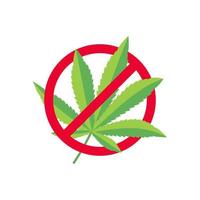 no hay señal de cannabis. Prohibido ningún signo rojo de marihuana. vector