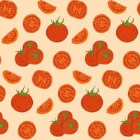 tomate fresco de patrones sin fisuras en el diseño de vectores de fondo blanco. Baground vegetal rojo con ilustración de tomates brillantes