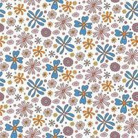 Groovy retro boho flor de patrones sin fisuras, papel digital vintage de los años 70. fondo de flores dibujadas a mano para tela, textil, papelería, papel tapiz vector