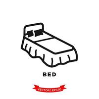 ilustración de dormitorio, icono de cama en estilo moderno y plano vector